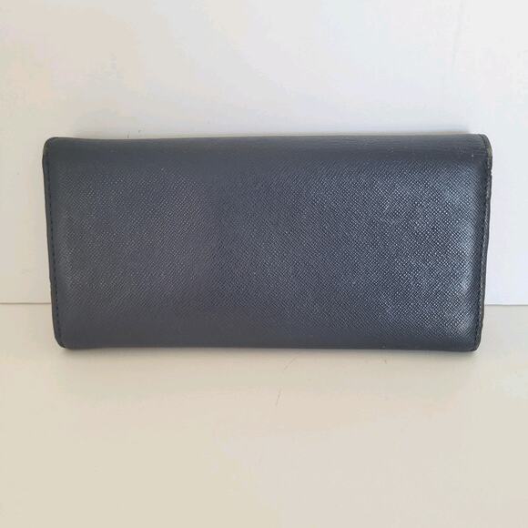 Michael Kors MK Navy Blue Color Block Wallet Clutch Large Logo Saffiano Leather - Picture 2 of 12